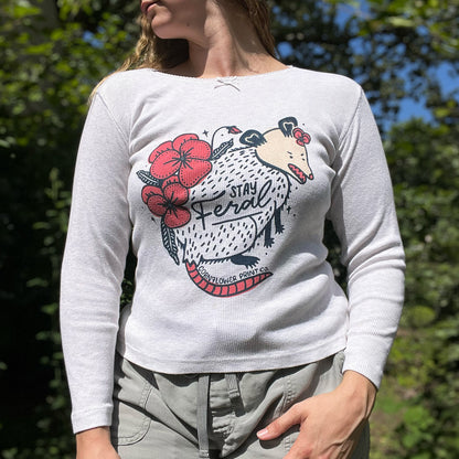 Stay Feral | Opossum | Light Gray Long Sleeve Shirt | Medium