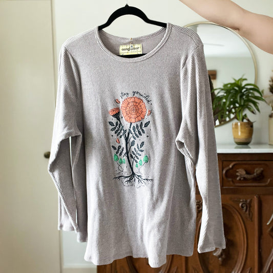 October Birth Flower | Marigold | Gray Ribbed Long Sleeve | 3X