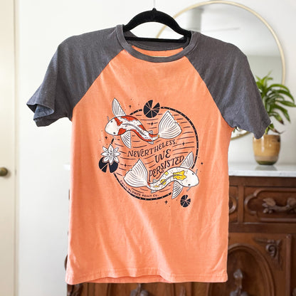 Koi Fish | Nevertheless We Persisted | Orange & Gray Baseball Tee | XS