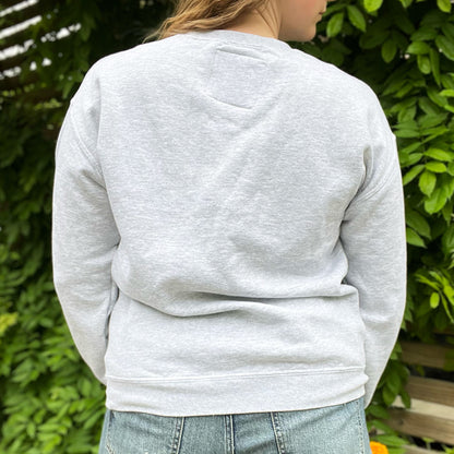 One Day at a Time | July Birth Flower | Gray / Blue Reverse Applique Pullover Sweatshirt | Medium