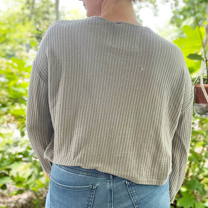 Stronger Together | June Birth Flower | Gray Waffle Knit Long Sleeve | XL