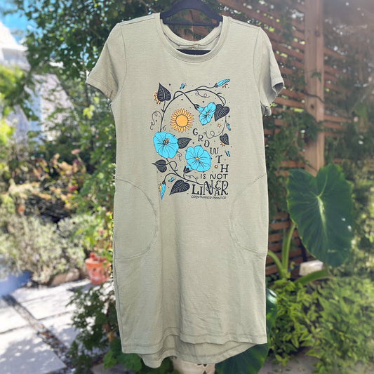 September Birth Flower | Morning Glory | Olive Green Dress w Pockets | Small