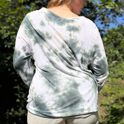 October Birth Flower | Marigold | Green Tiedye Long Sleeve Shirt | XL