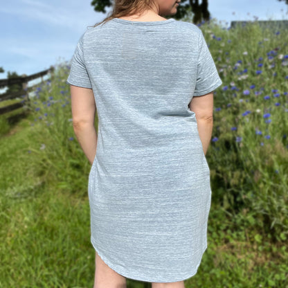 Hope Lives Here | Snow Drops | January Birth Flower | Heather Blue Dress w Pockets | XL