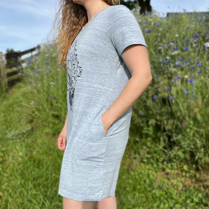 Hope Lives Here | Snow Drops | January Birth Flower | Heather Blue Dress w Pockets | XL