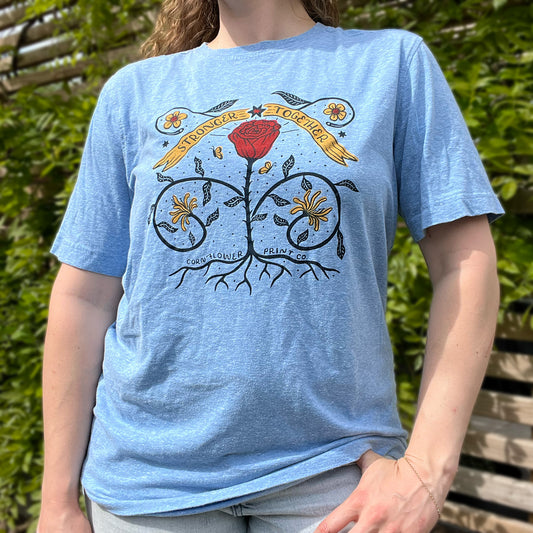 Stronger Together | June Birth Flower | Heather Blue Tee | Large