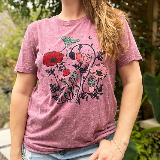 Seek Hope | August Birth Flower | Heather Dark Pink Tee | Large