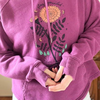 October Birth Flower | Marigold | Heather Purple Hoodie with Thumbholes | 2X