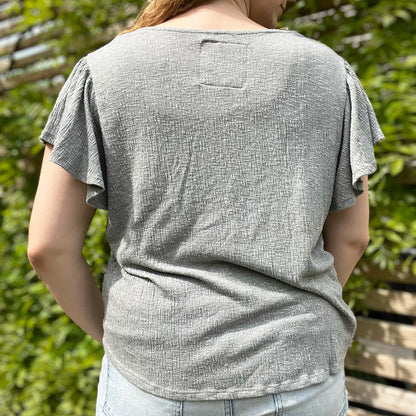 Stronger Together | June Birth Flower | Muted Gray/Green Top with Embroidered Shoulders | Large