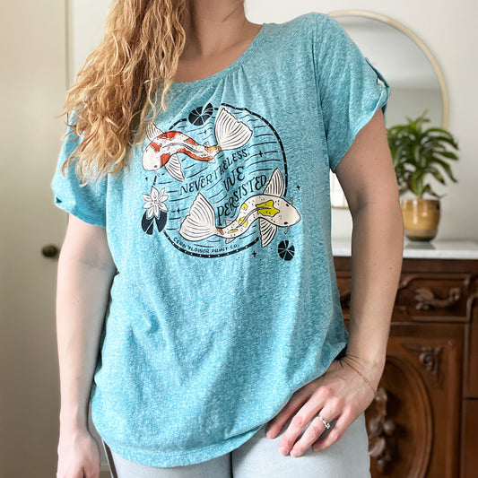 Koi Fish | Nevertheless We Persisted | Heather Blue Scoop Neck Shirt | XL