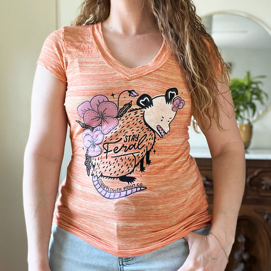 Stay Feral | Opossum | Heather Orange Tee | Small