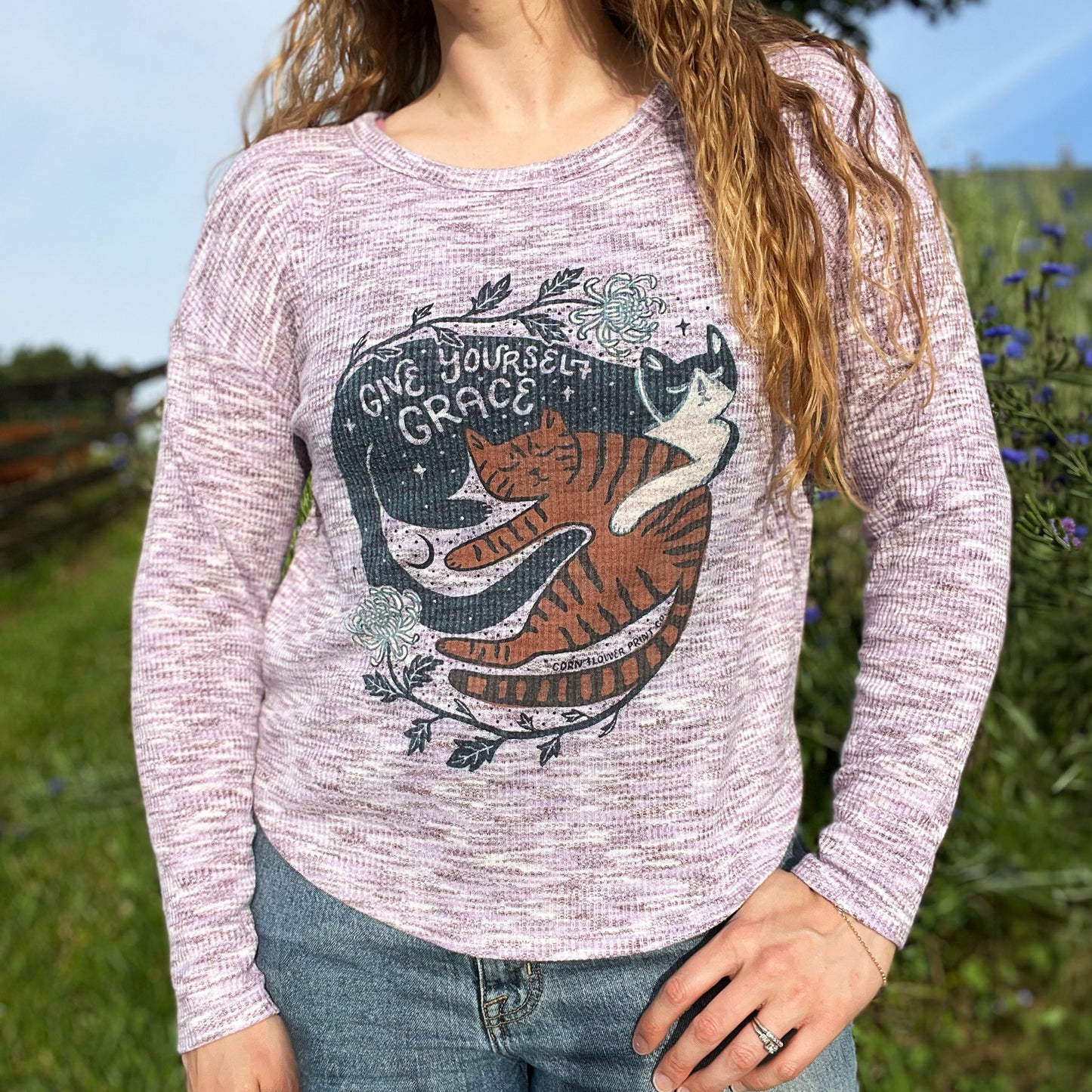 November Birth Flower | Chrysanthemum | Heather Purple Long Sleeve | Small