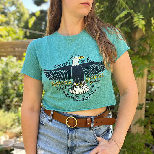 National Parks | Heather Teal Blue Crop Top | Small