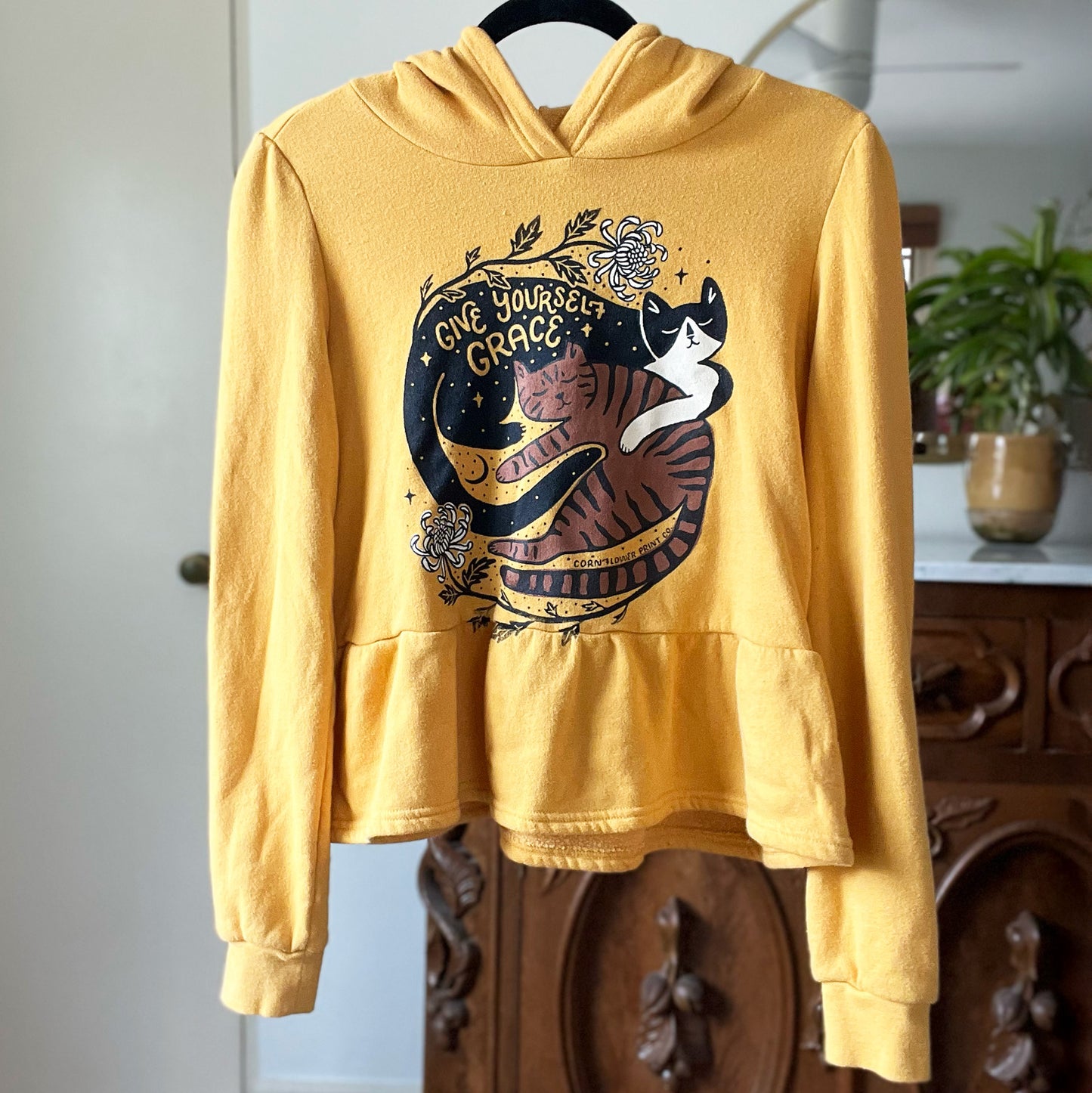 November Birth Flower | Chrysanthemum | Mustard Yellow Hoodie | Small