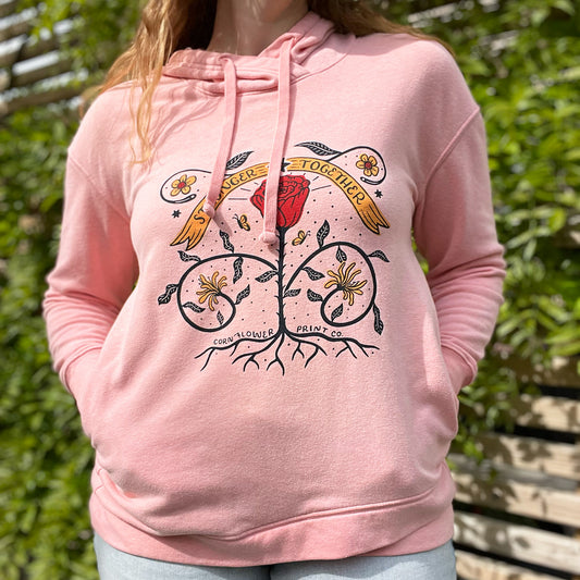 Stronger Together | June Birth Flower | Light Pink Hoodie with Pockets | Medium