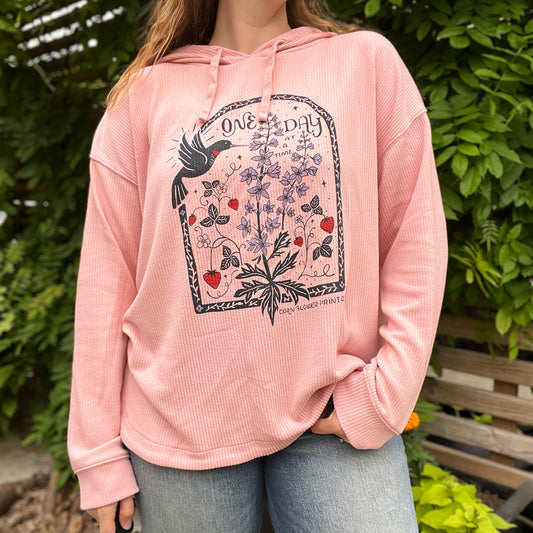 One Day at a Time | July Birth Flower | Pink Ribbed Hoodie | 2X