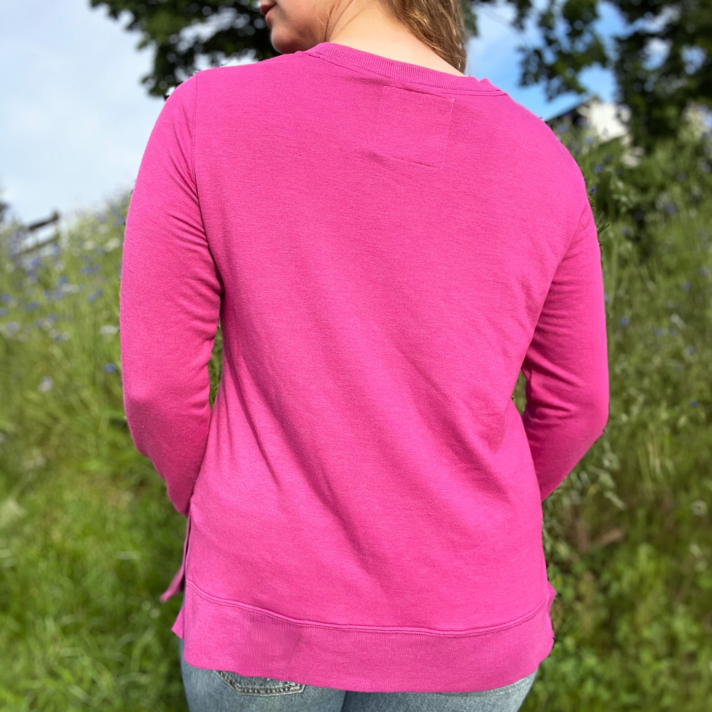 Hope Lives Here | Snow Drops | January Birth Flower | Bright Pink Sweater | Large