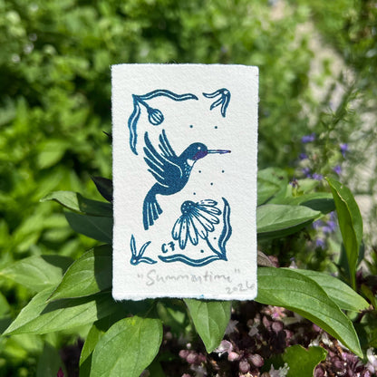 Summertime | Hummingbird & Flower | Tiny Art Print