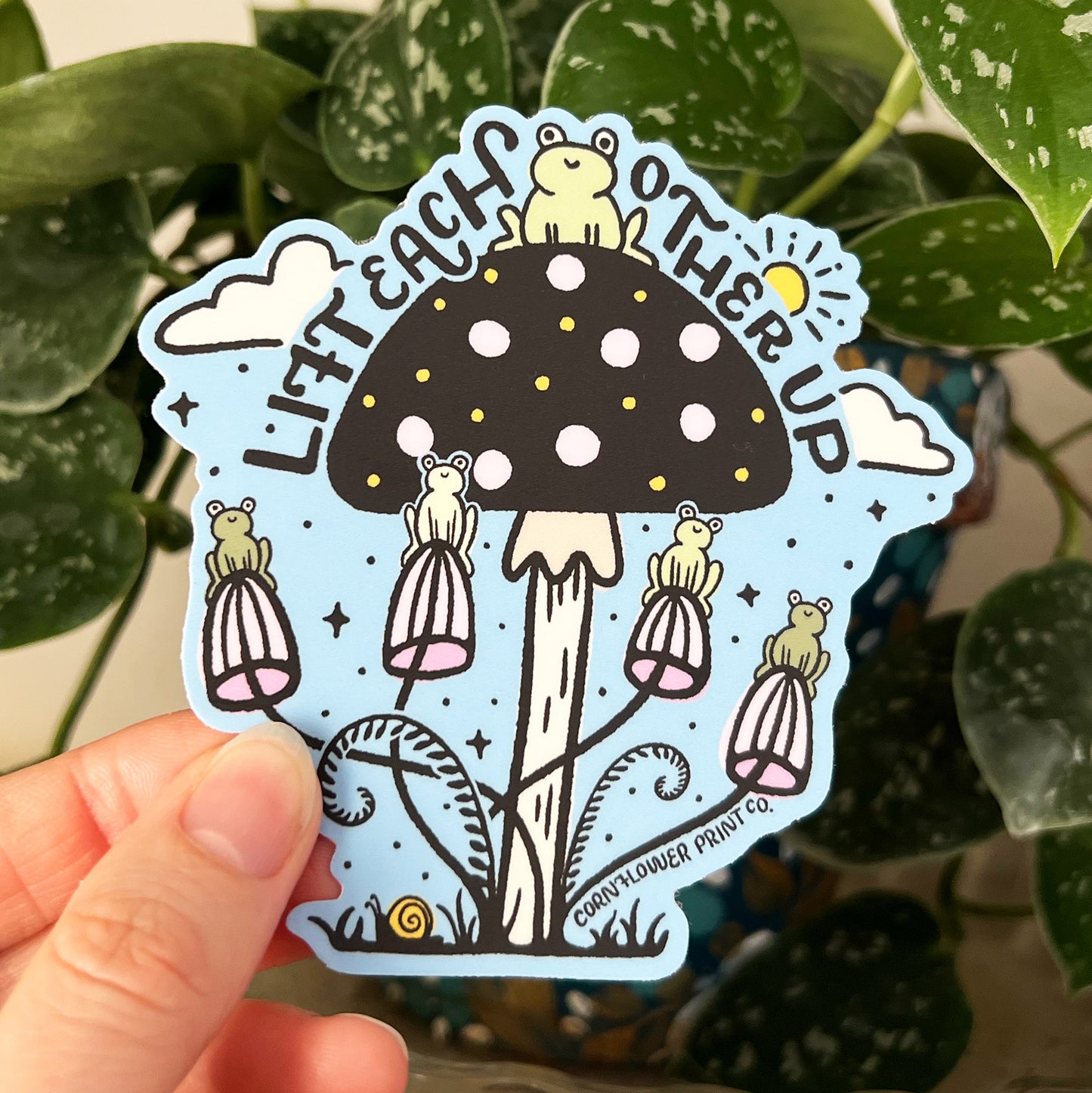 Vinyl Sticker | Lift Each Other Up | Frogs & Mushrooms