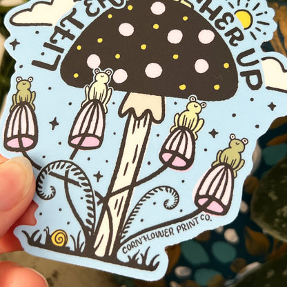 Vinyl Sticker | Lift Each Other Up | Frogs & Mushrooms
