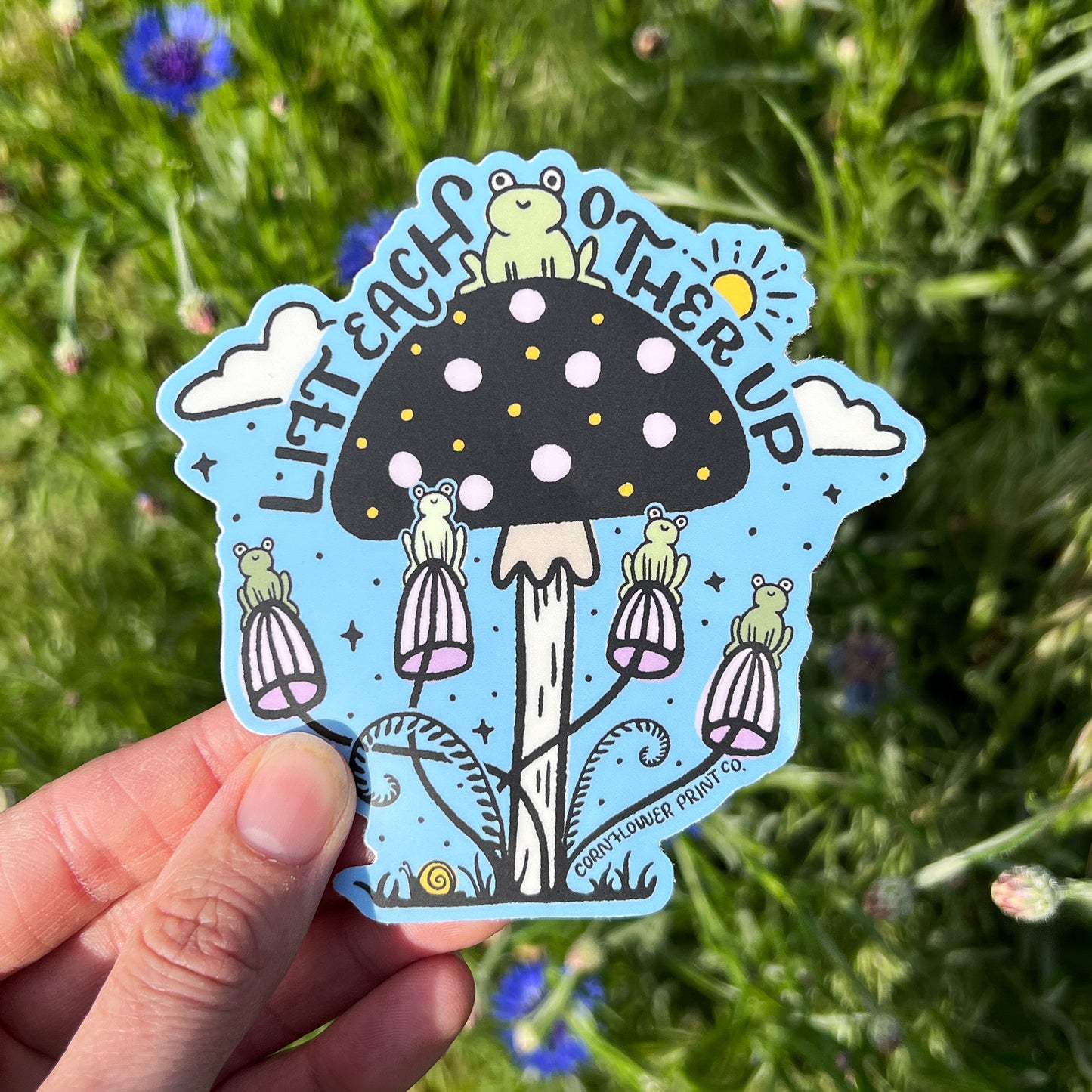 Vinyl Sticker | Lift Each Other Up | Frogs & Mushrooms