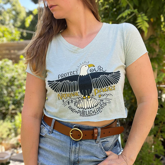 National Parks | Heather Lt. Blue V-Neck Crop Top | Small
