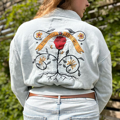 Stronger Together | June Birth Flower | Light Blue Cropped Pullover Sweater | Small