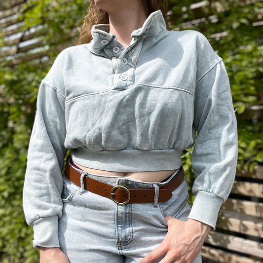 Stronger Together | June Birth Flower | Light Blue Cropped Pullover Sweater | Small
