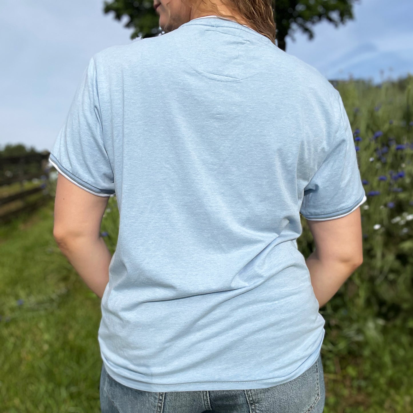 Hope Lives Here | Snow Drops | January Birth Flower | Light Blue Tee | Large