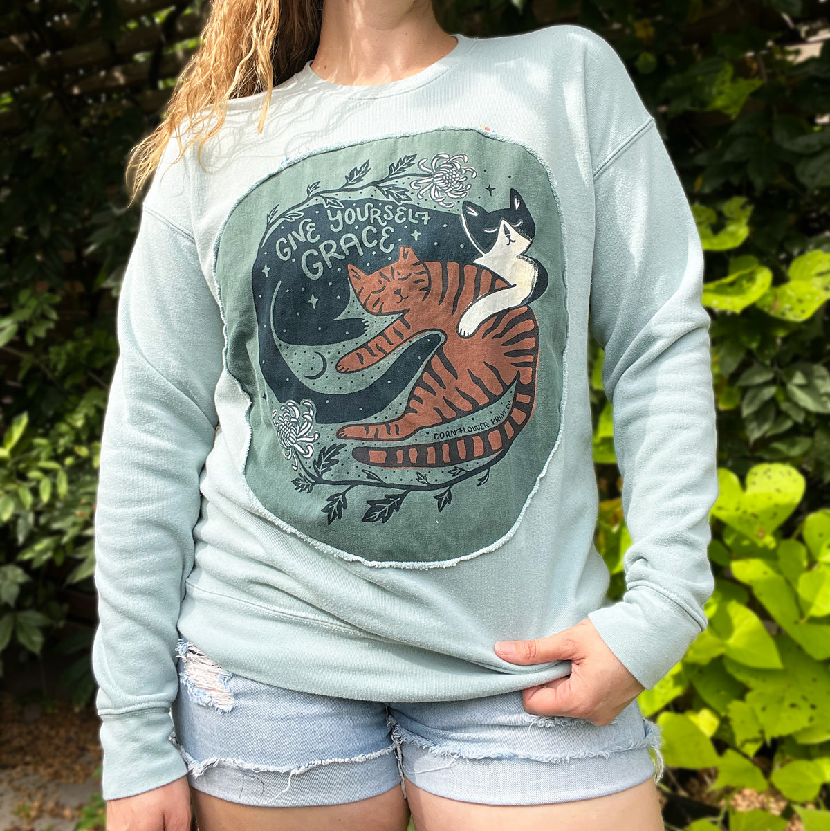 November Birth Flower | Chrysanthemum | Light Blue Sweatshirt | Medium