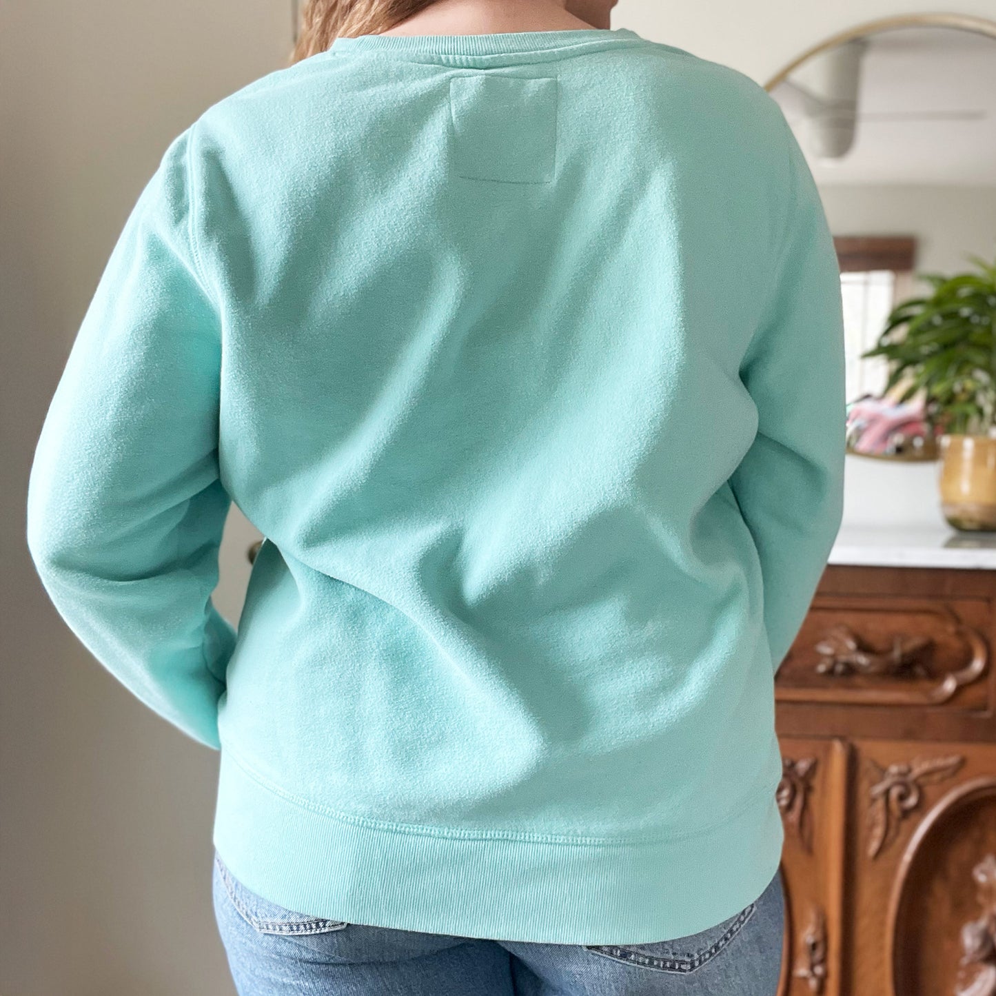 November Birth Flower | Chrysanthemum | Blue Sweatshirt w Thumbholes | XL