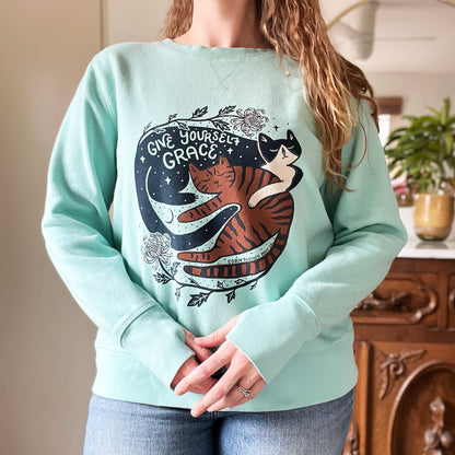 November Birth Flower | Chrysanthemum | Blue Sweatshirt w Thumbholes | XL