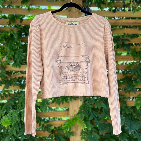 Typewriter | Lt. Brown Long Sleeve Crop Top | 3X