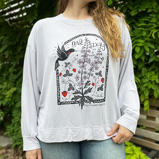 One Day at a Time | July Birth Flower | Light Gray Soft Long Sleeve Shirt | XL