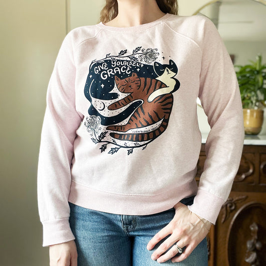 November Birth Flower | Chrysanthemum | Light Heather Pink Sweatshirt | Medium