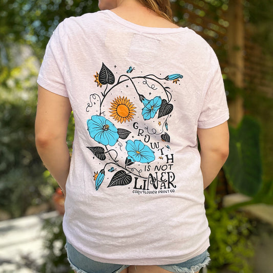 September Birth Flower | Morning Glory | Light Purple V-Neck Tee | 2X