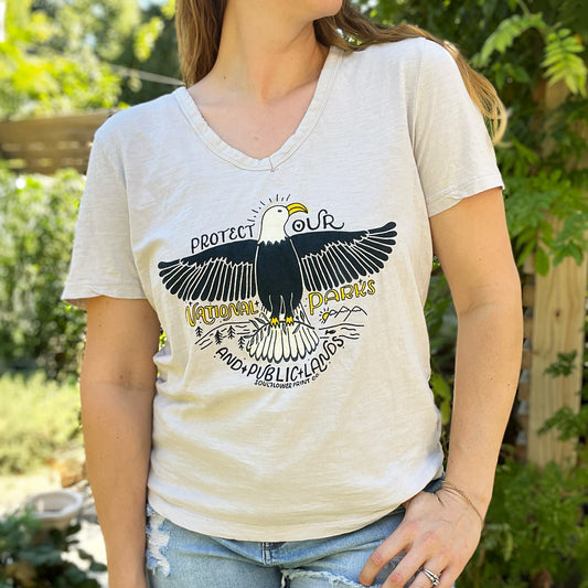 National Parks | Lt. Pink V-Neck Tee | Large