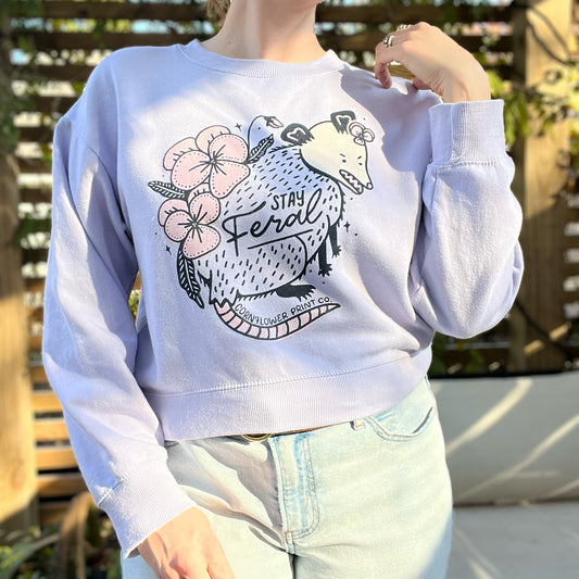 Stay Feral | Opossum | Lt. Purple Sweatshirt | Large