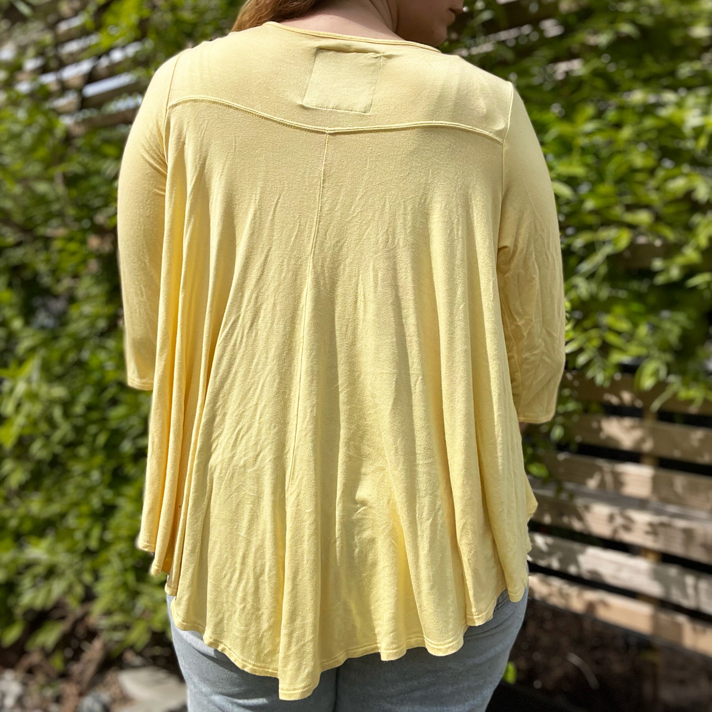 Stronger Together | June Birth Flower | Light Yellow 3/4 Sleeve Flowy Top | XL