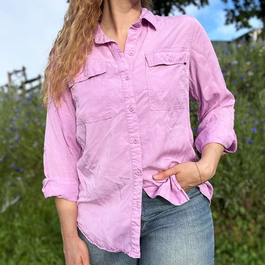 Hope Lives Here | Snow Drops | January Birth Flower | Purple Long Sleeve Button Up | Large