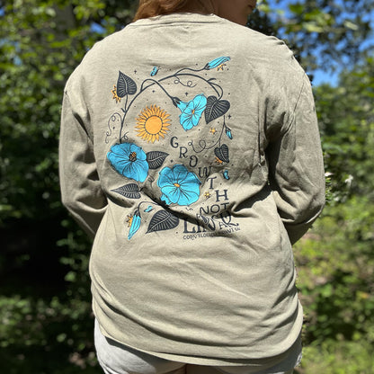September Birth Flower | Morning Glory | Muted Olive Green Long Sleeve | XL