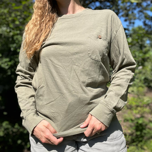 September Birth Flower | Morning Glory | Muted Olive Green Long Sleeve | XL