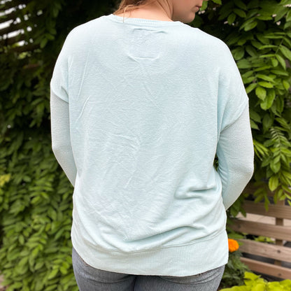 One Day at a Time | July Birth Flower | Light Blue Sweater | Medium