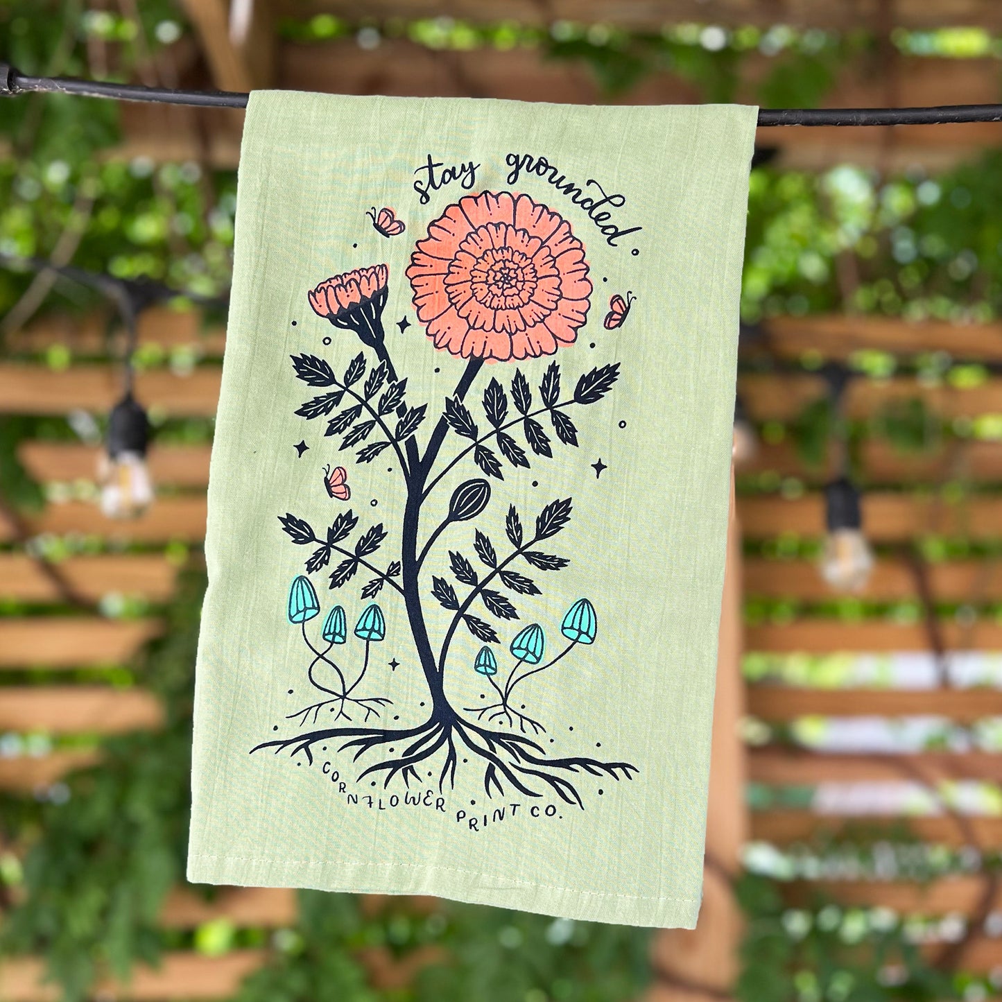 Tea Towel | Marigold & Mushies | October Birth Flower