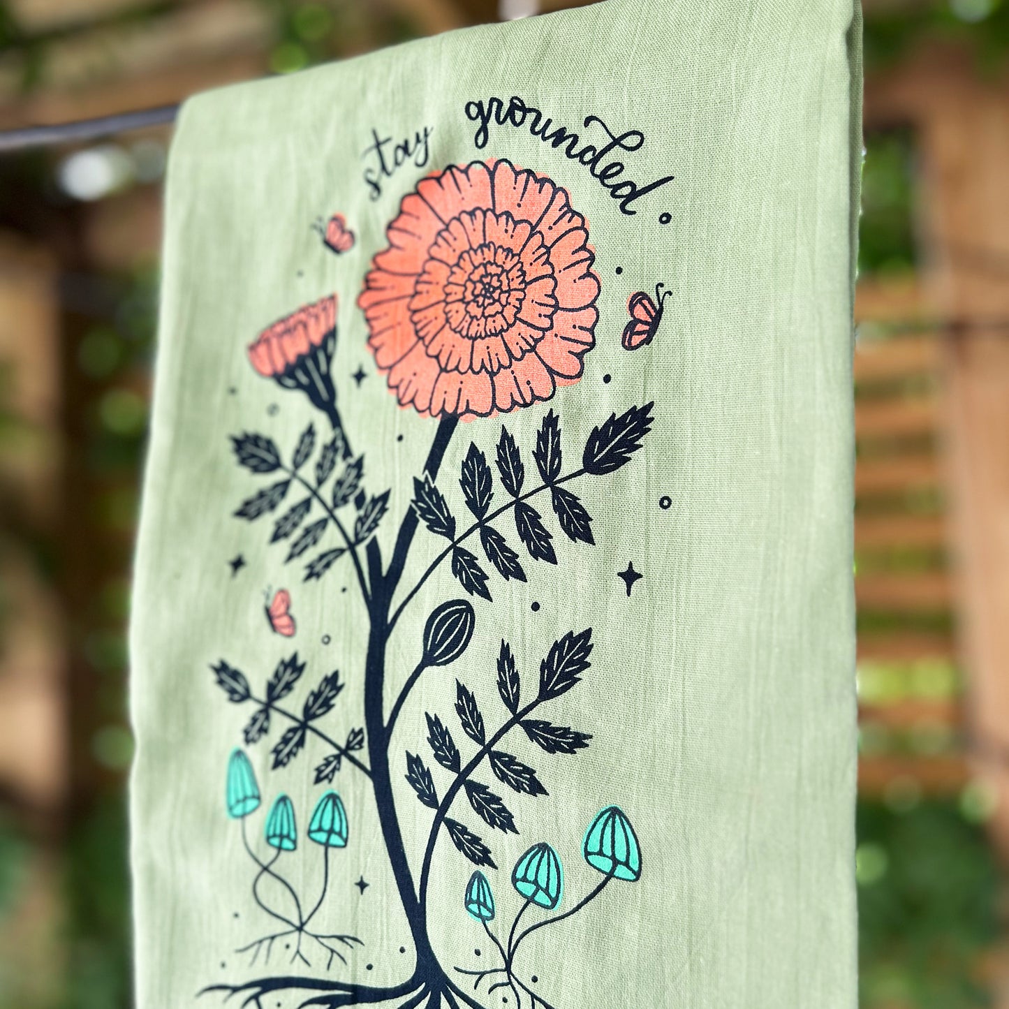 Tea Towel | Marigold & Mushies | October Birth Flower