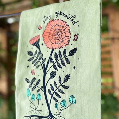 Tea Towel | Marigold & Mushies | October Birth Flower