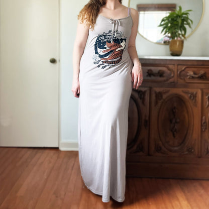 November Birth Flower | Chrysanthemum | Light Gray Maxi Dress w Pockets | Small
