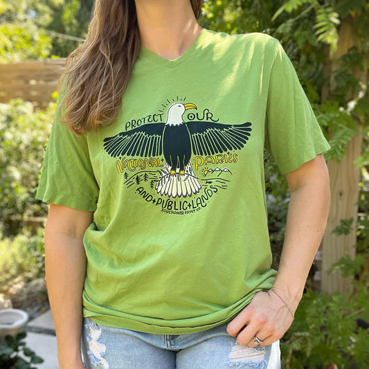 National Parks | Green V-Neck Tee | Large