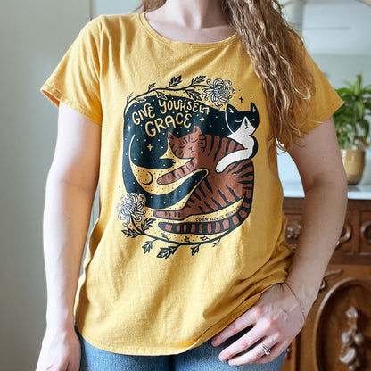 November Birth Flower | Chrysanthemum | Mustard Yellow Tee | XL