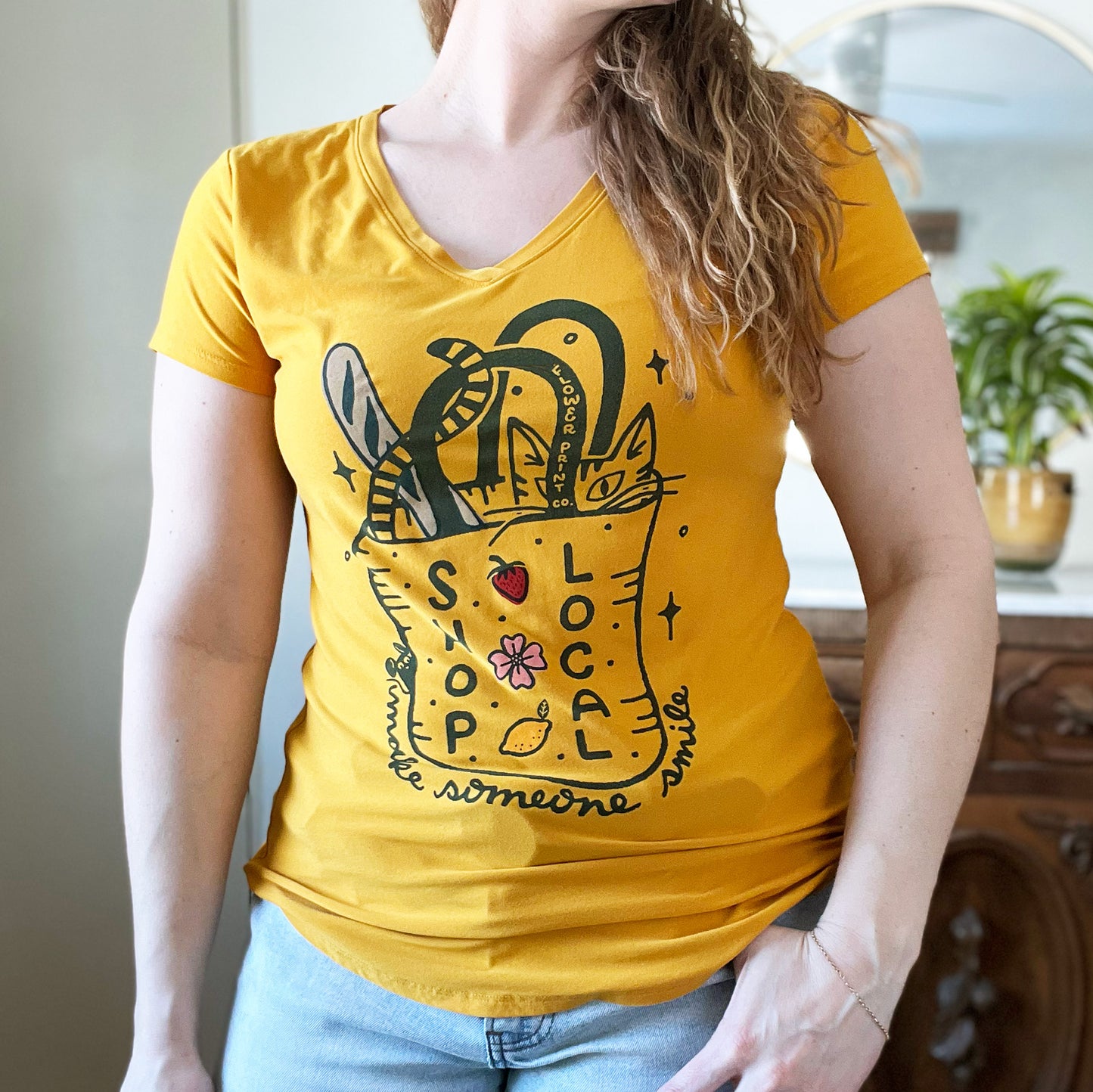 Shop Local | Mustard Yellow V-Neck Shirt | Large